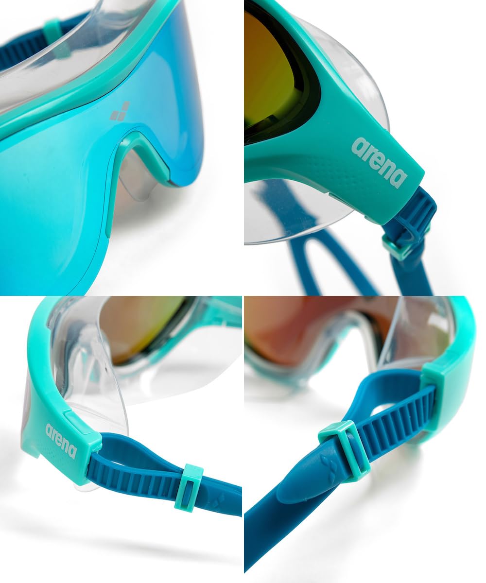 ARENA - Máscara de natación unisex para adultos, unisex, para hombres y mujeres, lentes de policarbonato de gran ajuste, azul/azul cosmo/agua