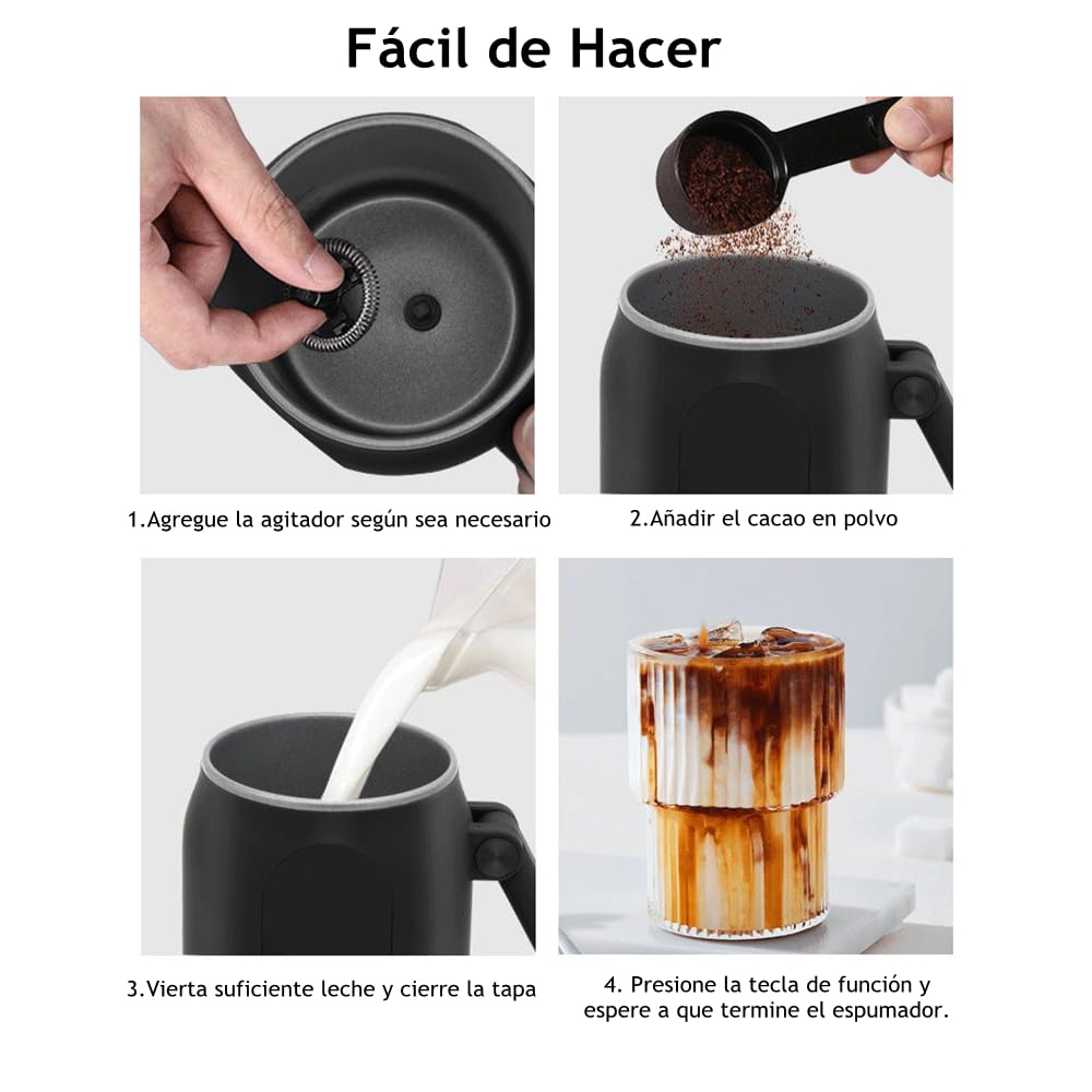 Feiniao 4 En 1 Espumador de Leche Eléctrico para Espumar, Vaporizador de Leche con Mango Plegable de 45 Grados, 110V Milk Frother Fabricante de Espuma Fría y Caliente para Café/Latte/Capuchino