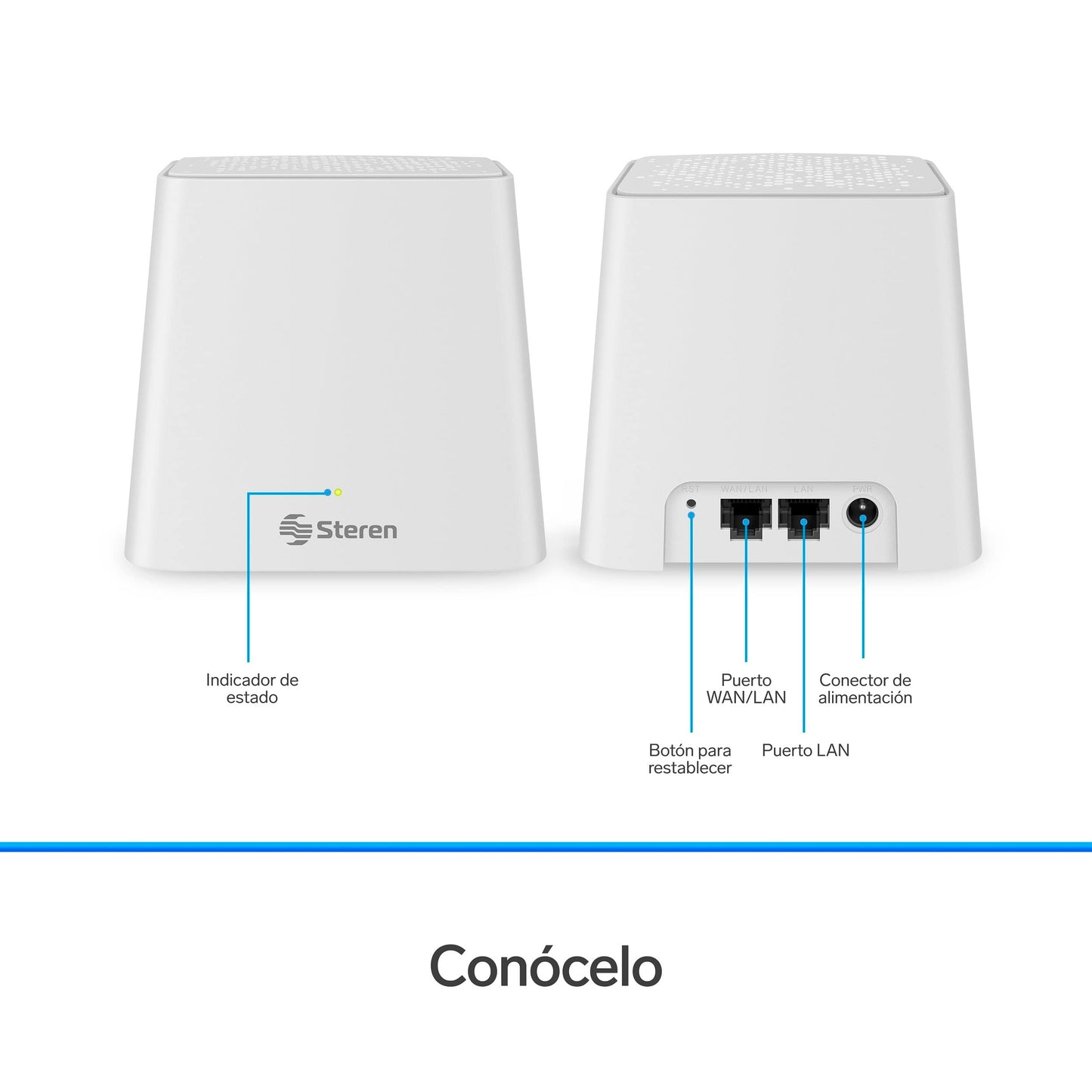 STEREN MESH-300 Sistema Smart Wi-Fi Mesh Triple, 2,4 GHz y 5 GHz (B/G/N/A/AC/V/R), hasta 900 Mbps, 2 Puertos LAN Fast Ethernet por Cada módulo, Color Blanco, gestión Desde App