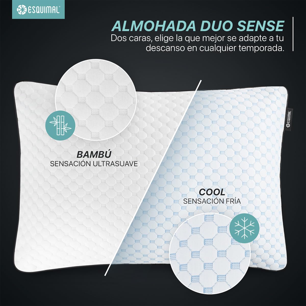 Almohada ESQUIMAL Bamboo Memory Foam con Gel Hipoalergénica Transpirable Ajustable Estándar