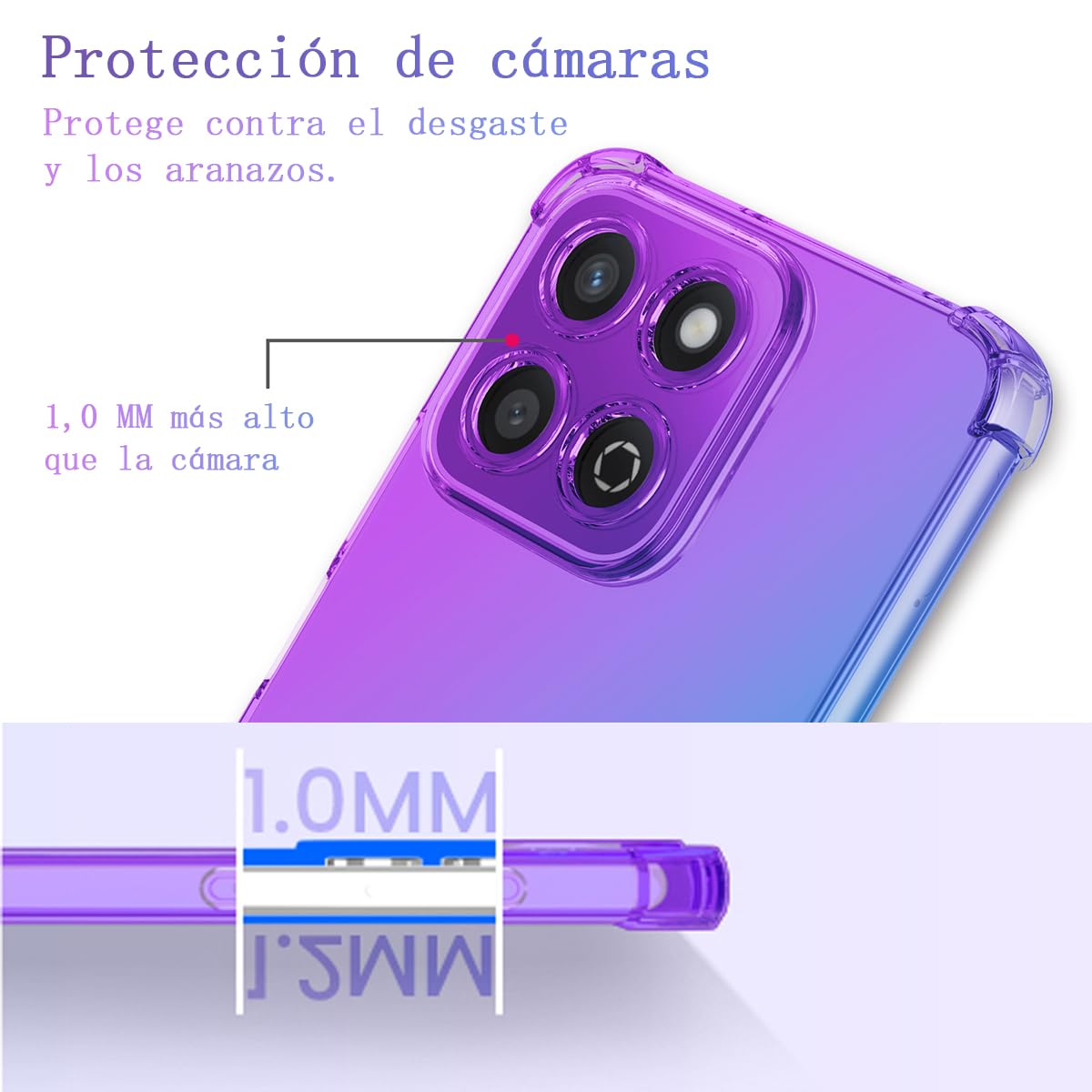 DABUNA Funda para Honor X7c Case,Transparente Colores Degradados Protectora de Cámara Anticaída Carcasa Bumper(Púrpura Azul)