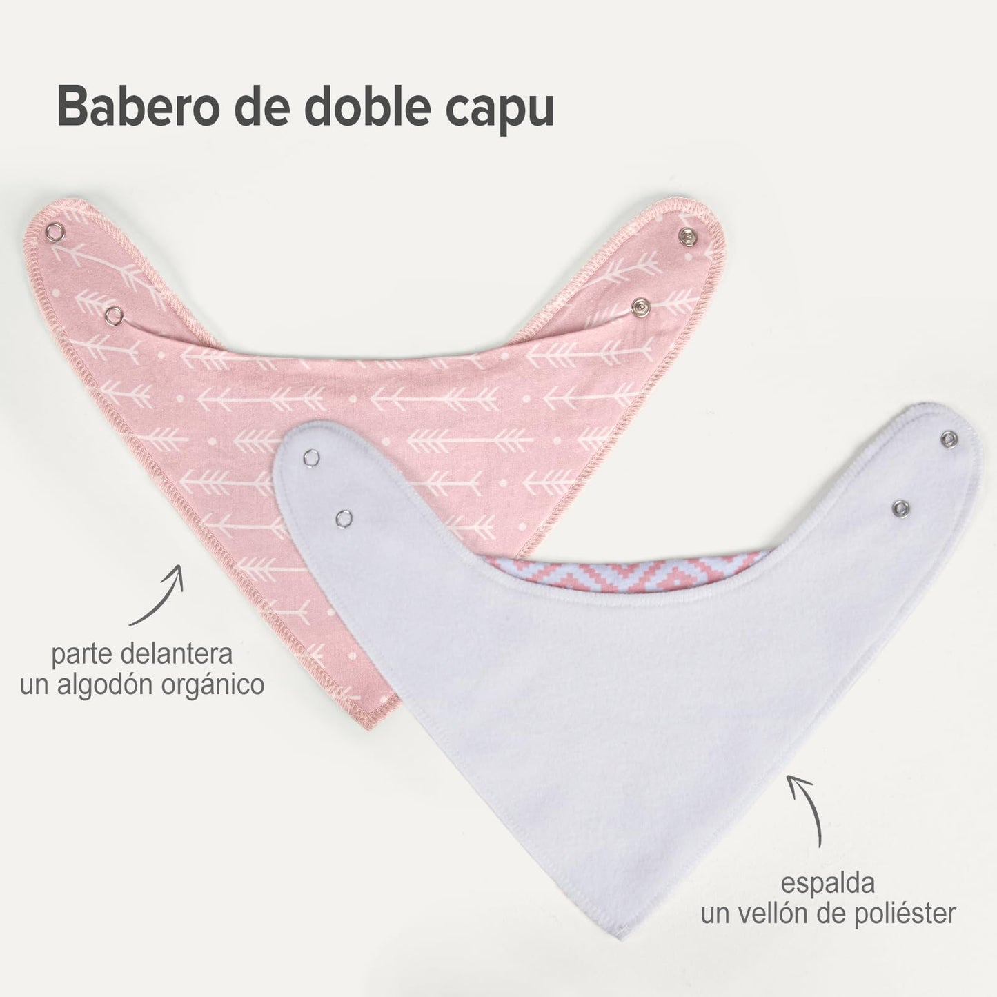 Baberos Impermeables Termichy Rosa Claro para Niño, 8 Piezas Algodón para Dentición y Alimentación