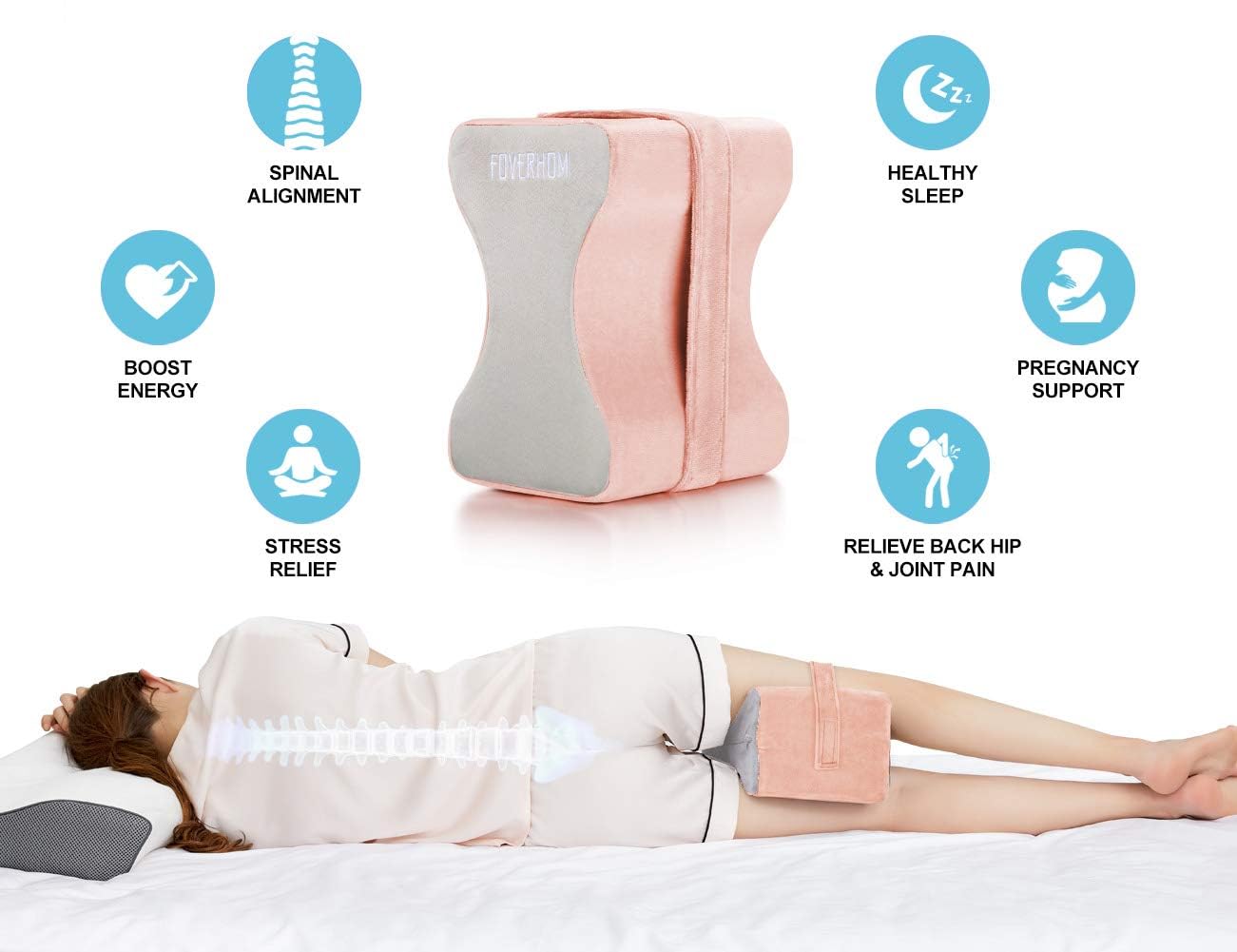 foverhom Almohada de Rodilla Ortopédica de Espuma Viscoelástica para Aliviar la Ciática,Almohada para la Pierna Dolor de Espalda, Embarazo, Dolor de Piernas, Dolor de Cadera y Alivio de Ciática