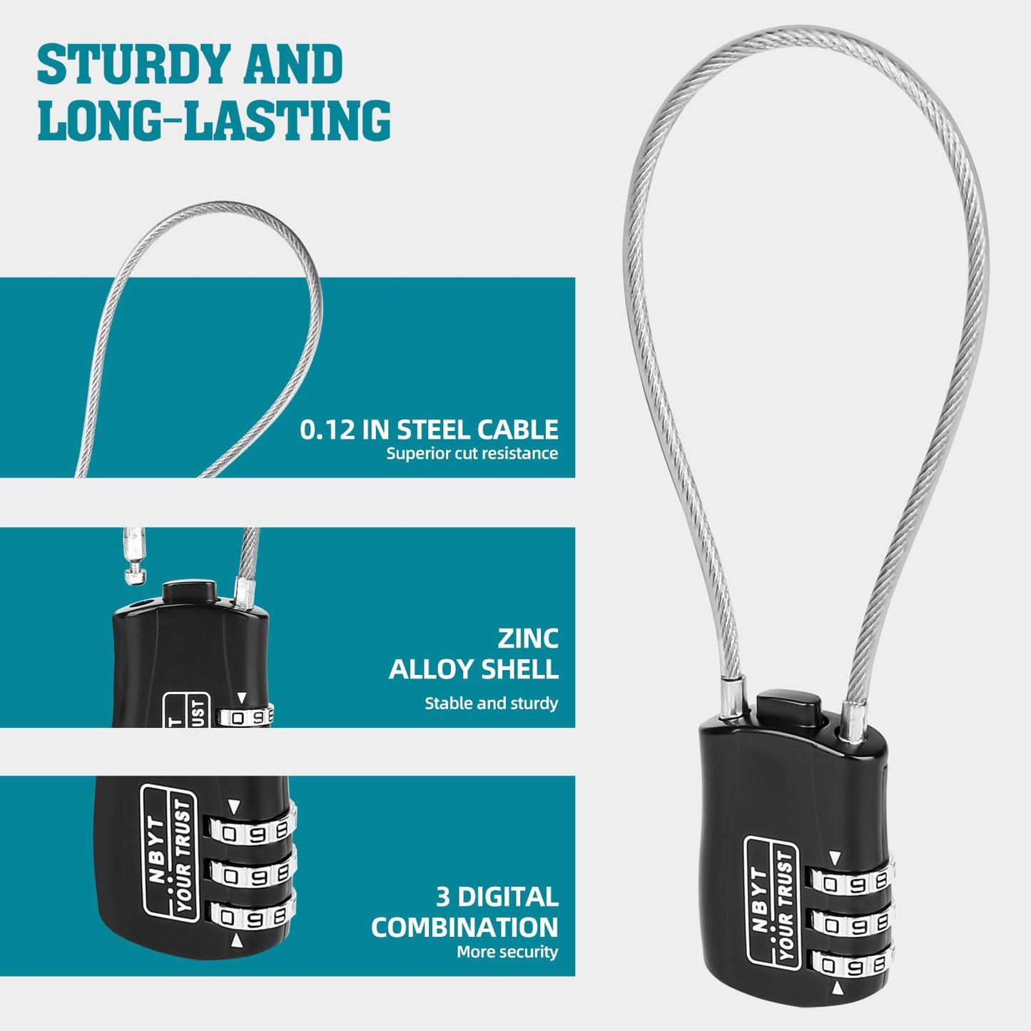 Candado de Cable Lawnize Aleación de Zinc Código Reiniciable