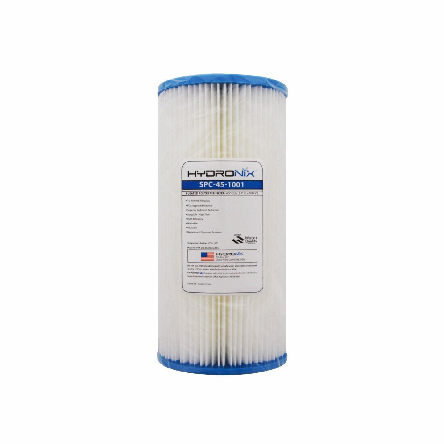 Hydronix SPC-45-1001 Filtro plisado de poliéster de 4.5 pulgadas de diámetro exterior x 22.5 cm de longitud, 1 micrón