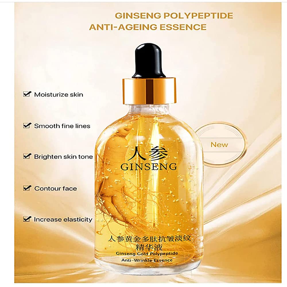 JitEm Ginseng Gold Polypeptide Anti-Ageing Essence, Ginseng Gold Anti Aging Moisturizer Face Serum, Ginseng Essential Oil, for Tightening Sagging Skin Reduce Fine Lines (A)