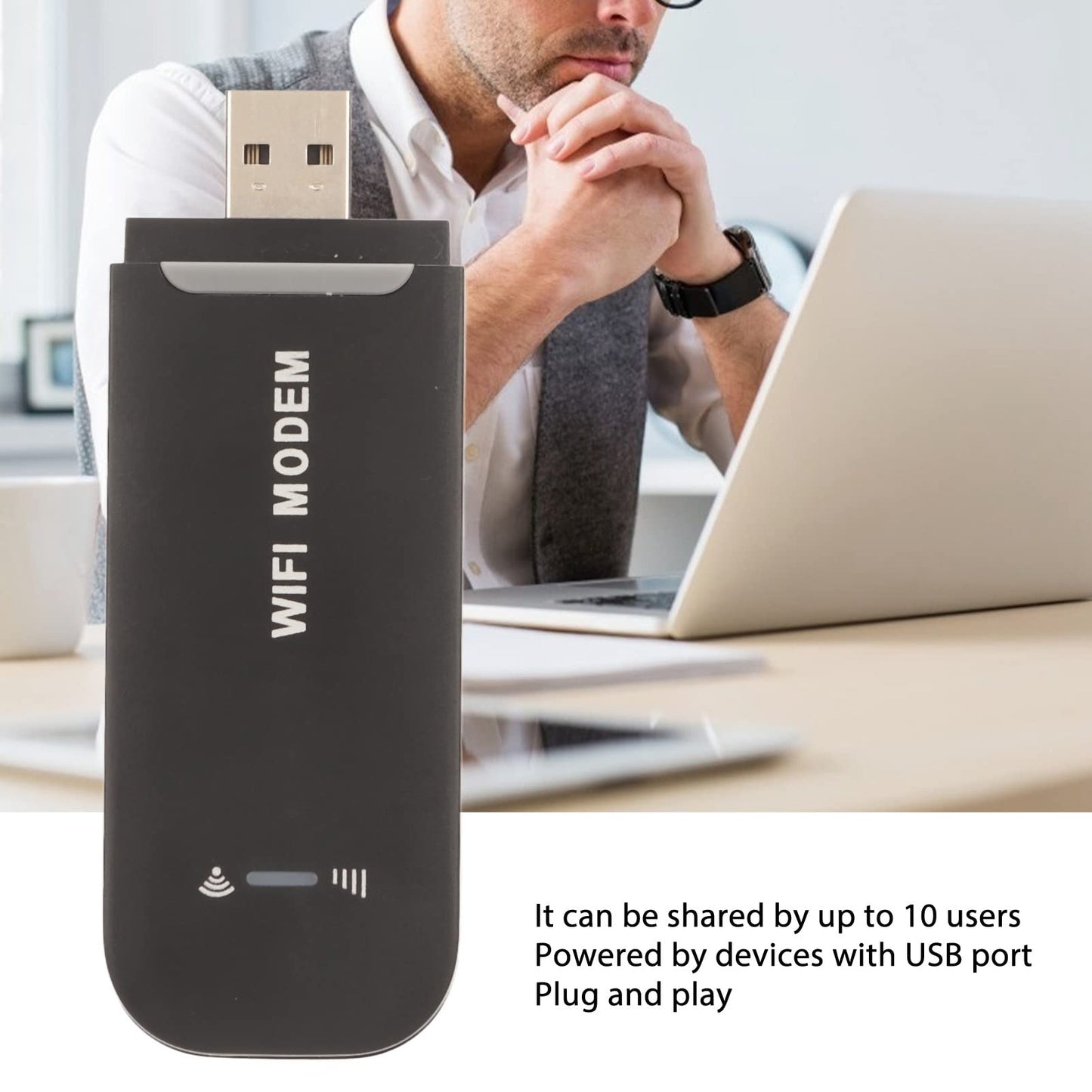 Dongle de Módem WiFi USB 4G LTE, Enrutador de Punto de Acceso Portátil de Viaje, con Ranura para Tarjeta SIM, 10 Usuarios Compartidos, Plug and Play, para Teléfono PC Tableta TV