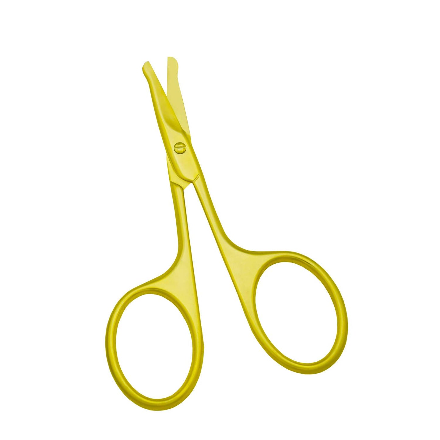 Yutoner Tijeras curvadas de seguridad para cejas y nariz, de acero inoxidable, 3,66 cm, profesional, para barba, cejas y bigotes (cabeza de seguridad dorada)