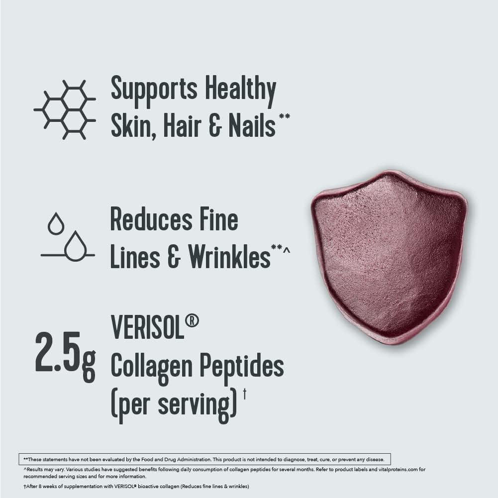 Vital Proteins Gomitas de colágeno, 2,5 g de colágeno clínicamente probado para cabello, piel, uñas y arrugas, 120 ct, suministro de 30 días, sabor a uva