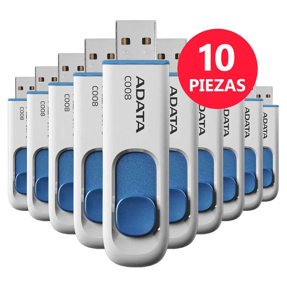 Memoria USB ADATA Blanco Azul Diseño Deslizable Elegante 16 GB Kit de 10 Piezas
