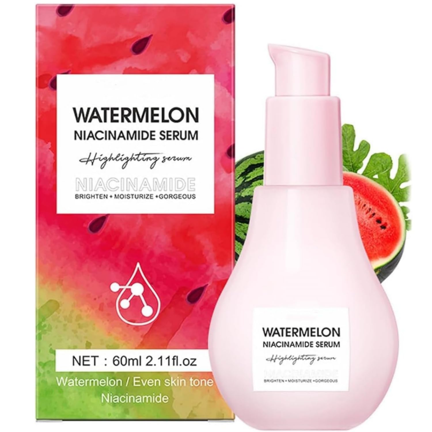 Watermelon Glow Dew Drops Suero de niacinamida, suero facial ligero y humectante con ácido hialurónico, suero facial hidratante con ácido hialurónico glicerina vitamina E