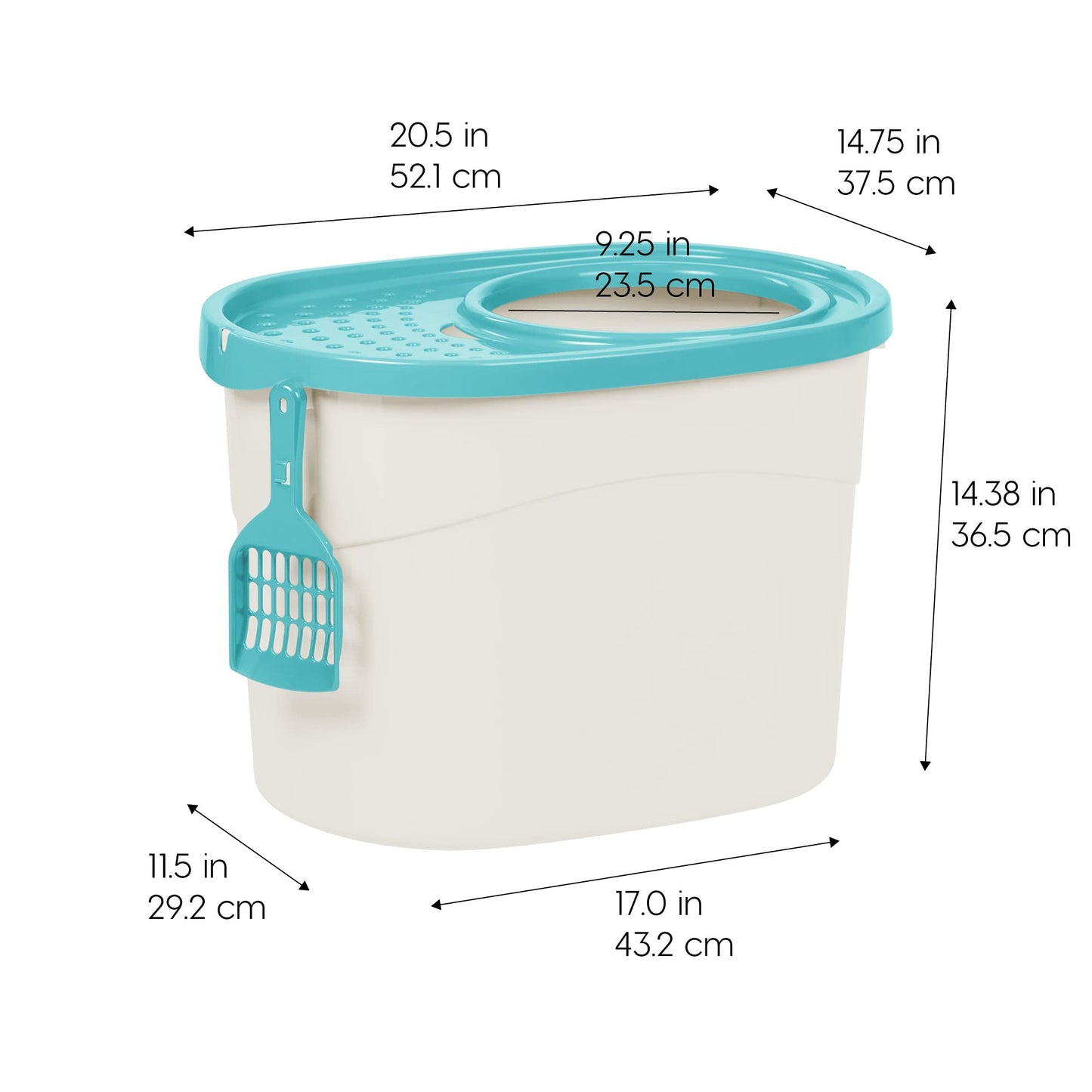 Arenero Ovalado con Entrada Superior IRIS USA Blanco Verde Agua