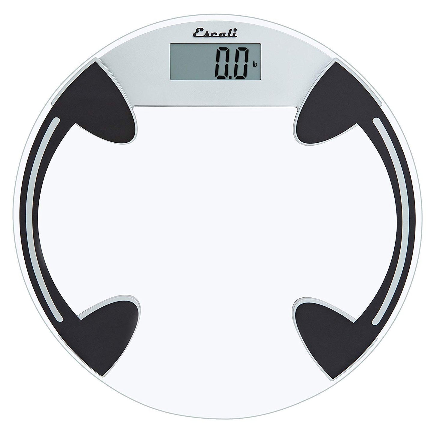 Escali Báscula digital de baño de vidrio para peso corporal, báscula de cuerpo de baño, alta capacidad de 400 libras, batería incluida, plataforma redonda transparente