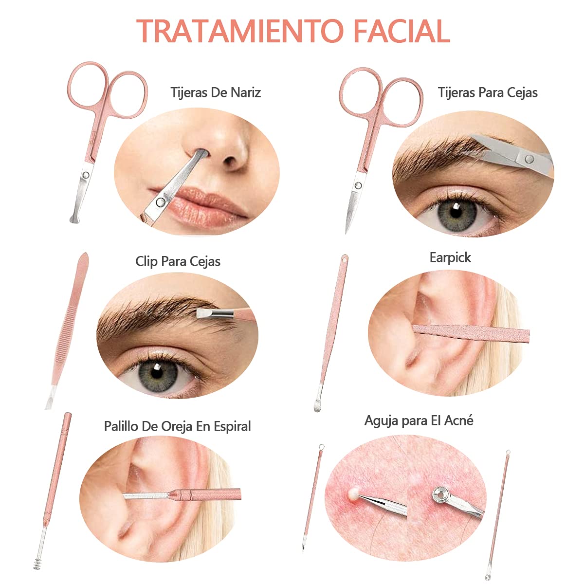 Set de manicura HONGHCL 23 en 1 Acero Inoxidable - Kit Completo para Uñas y Cutículas en Caja de Cuero Rosa