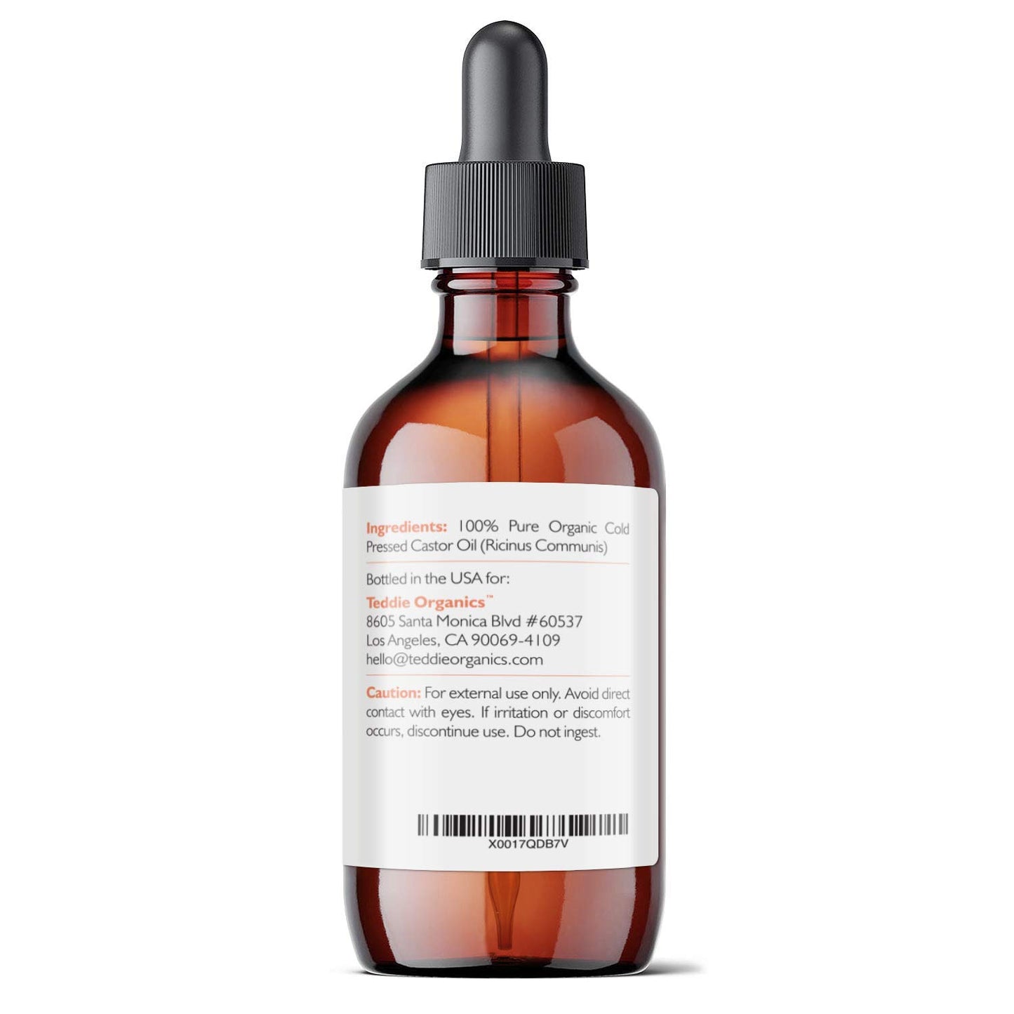Aceite de Ricino Teddie Organics Orgánico Prensado en Frío 100% Puro 120 ml para Cabello Piel Pestañas y Cejas