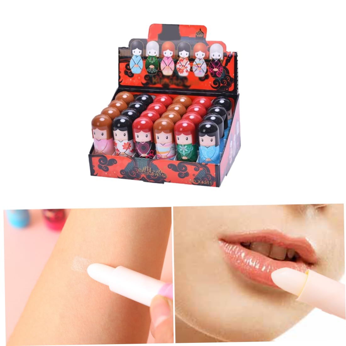 Bálsanos de labios, bálsamo labial con forma de muñeca 24 labios humectante de reparación de labios para eliminar la nutrición de la piel muerta (1 caja)