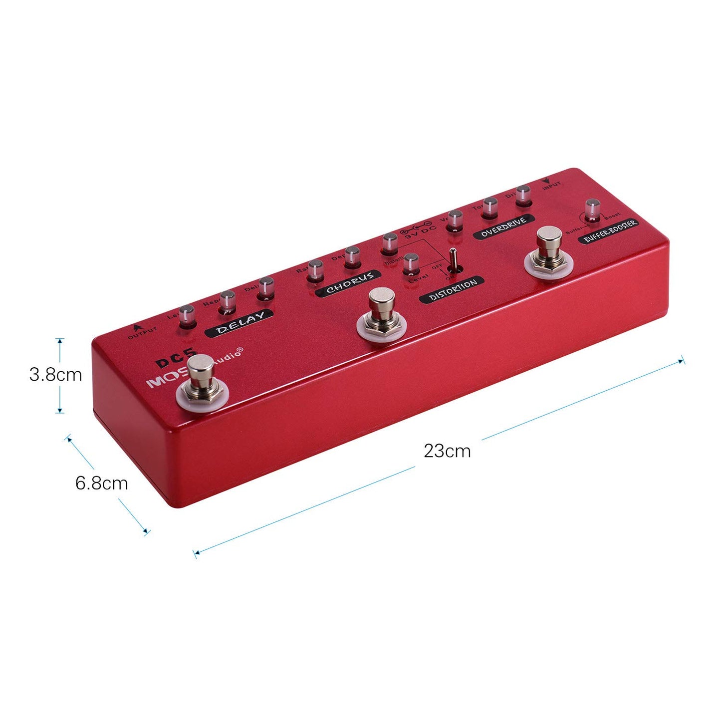 DC5 Pedal multiefectos de guitarra 6 en 1 Delay + Chorus + Distortion + Overdrive + Booster + Buffer Full Metal Shell con True Bypass
