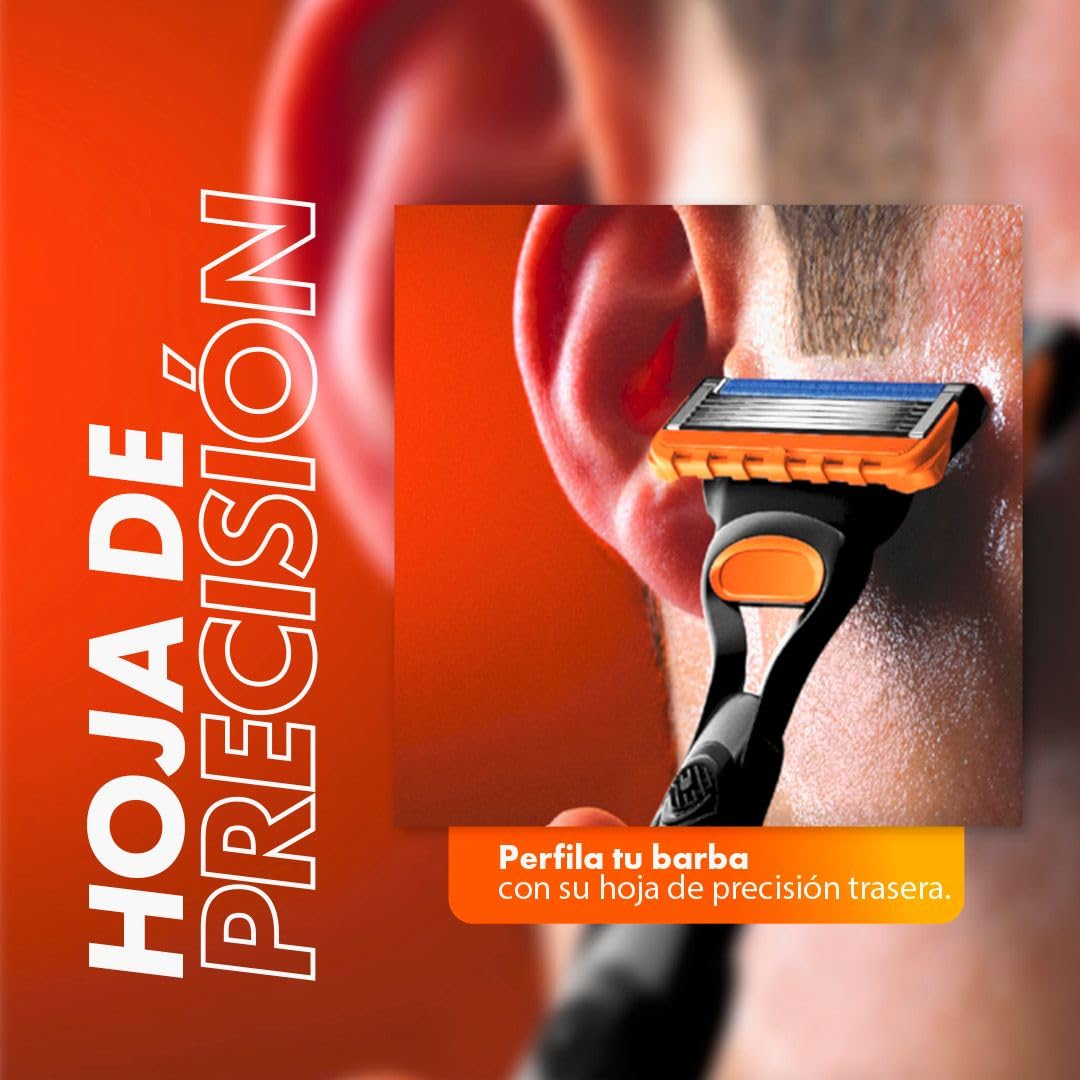 GILLETTE Fusion5, Rastrillo para Afeitar Reutilizable, 1 Mango + 1 Cartucho con 5 Hojas para Rasurar la Barba al Ras, Rastrillo para Hombre