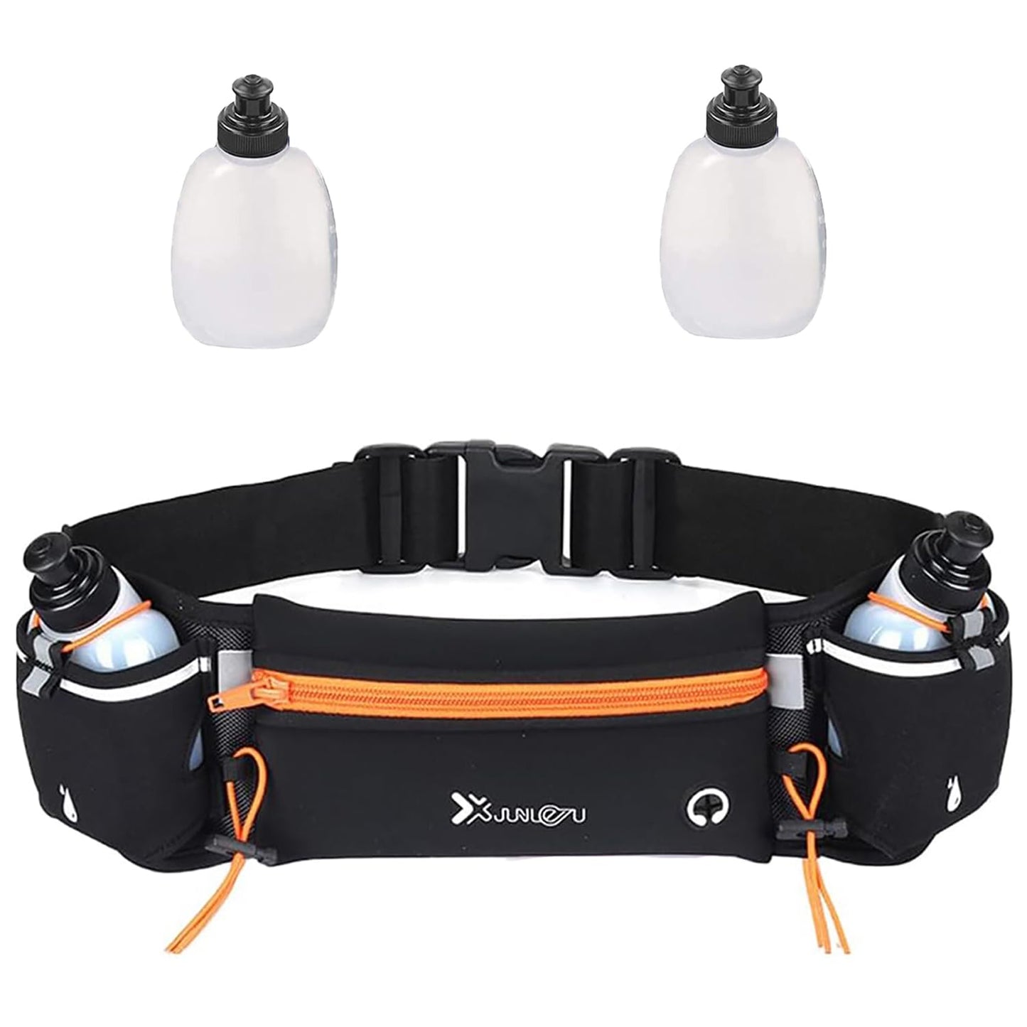 Cangurera Deportiva, Cangureras para Correr 2 Botellas de Agua, Cinturón para Correr Unisex, Riñonera Deportiva Ajustable con Bolsillos para Auricular y Teléfono, Cangurera Running para Aire Libre