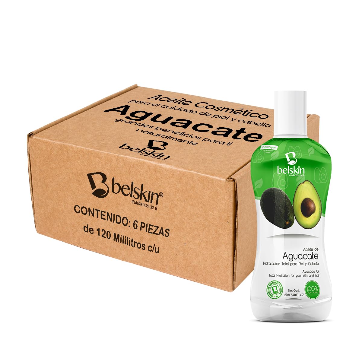 Belskin | 6 Pack Aceites Cosméticos de Aguacate | Aceite Para uso Corporal – Piel, Cuerpo y Cabello | Aceite para Cabello - Aceite Facial - Aceite Corporal | Hidrata y Suaviza Naturalmente | Aporta Fuerza y Brillo a Uñas y Pestañas | Cabello más Brilloso