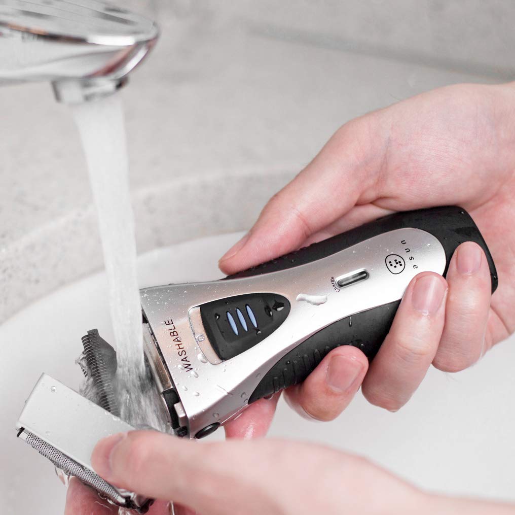 Maquinilla de afeitar eléctrica para hombres, YASUN para hombres, afeitadora eléctrica impermeable IPX7 para hombres con recortadora de barba pop-up recargable, inalámbrica YS5800 plateado y negro