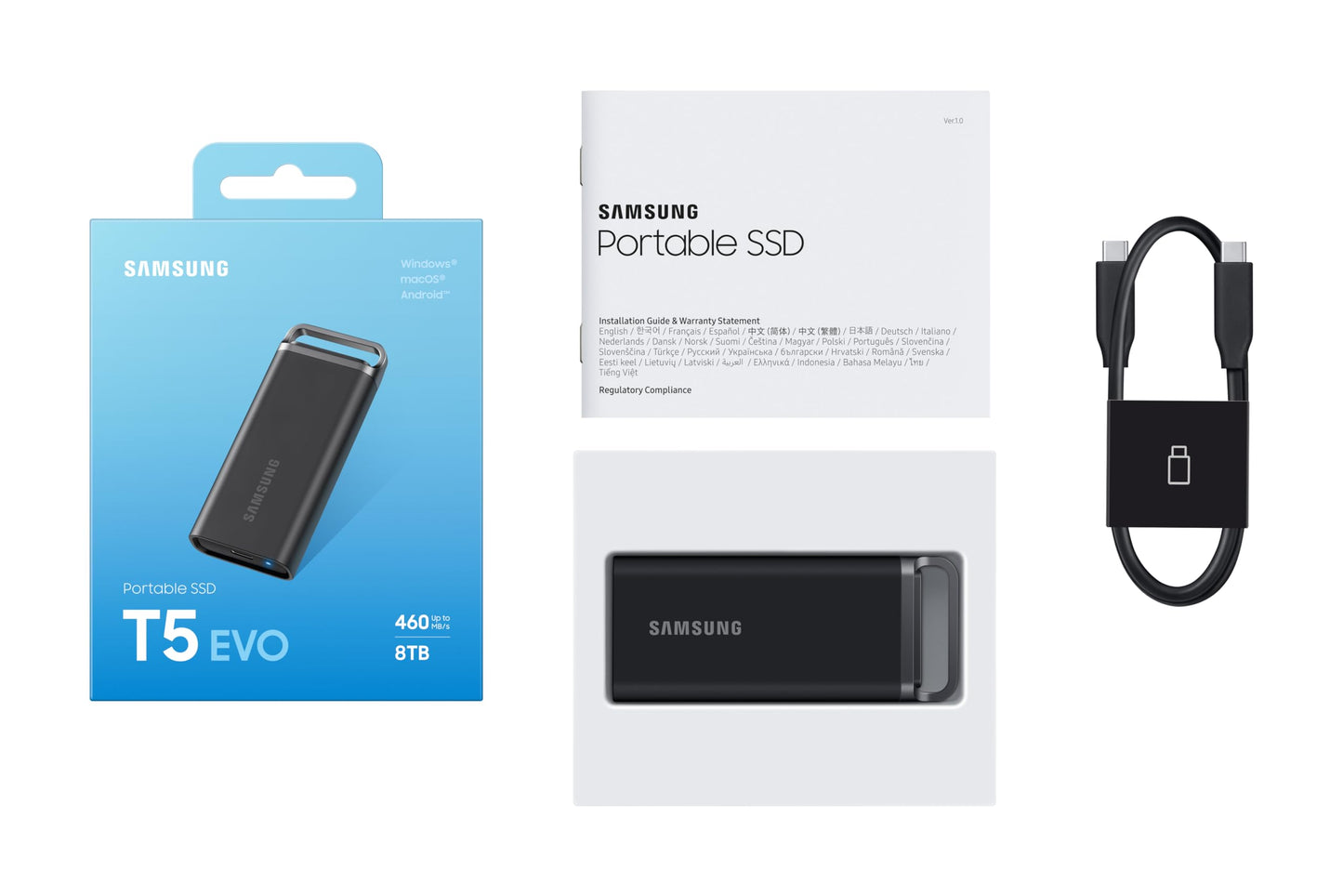 Disco Estado Sólido Samsung T5 EVO 8 TB USB 3.2 Gen 1 Negro para Juegos y Creación de Contenido
