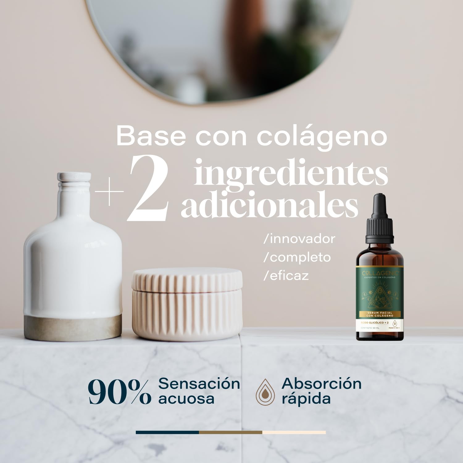 Collagenic | Serum Peeling Facial 2 en 1| Acido glicólico y Colágeno Hidrolizado 50 ml | Serum Facial facial y cuello| Suero facial y contorno de ojos con peeling facial