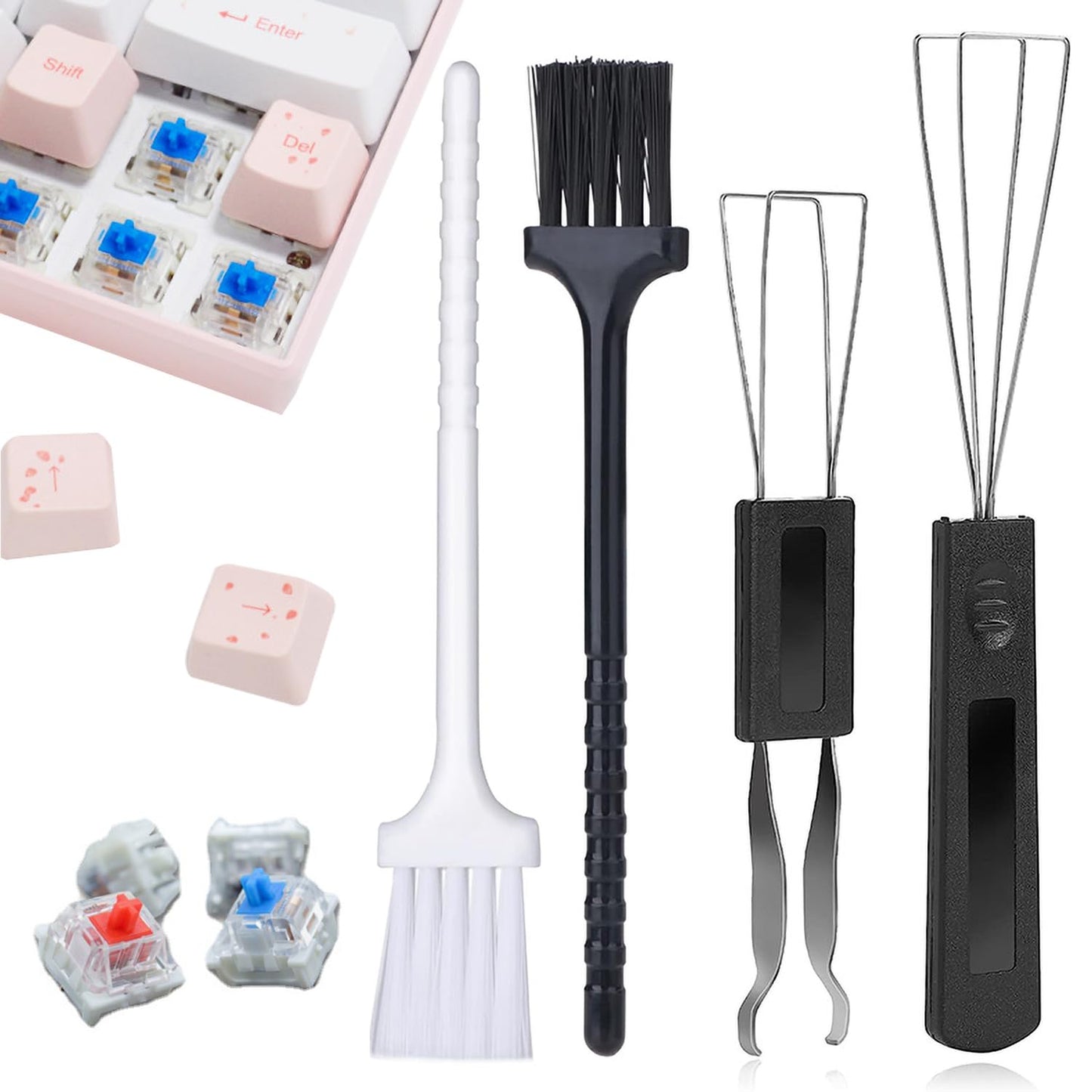 4 Piezas Extractor de Teclas Extractor de Metal Acero Inoxidable Removedor de Teclado con Cepillo para Teclado Herramienta Imprescindible para Teclado y Limpieza del Hogar de Teclado Fijación (4 pcs)