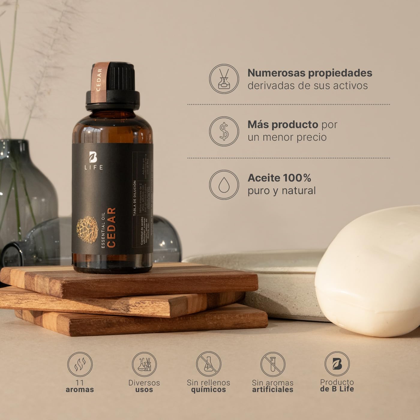 Aceite Esencial Cedro B Life 50 ml con Ingredientes Puros y Naturales Aromalogía