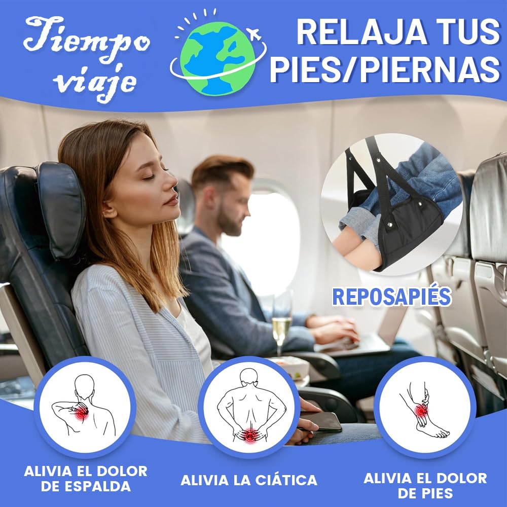 Hamaca de Pie de Avión Ajustable Viscoelástica Azul Portátil para Viaje y Oficina