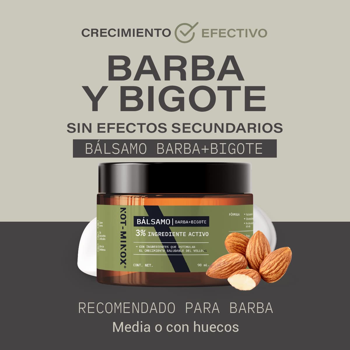 Bálsamo para Crecimiento de Barba y Bigote NOT-MINOX Media o Huecos con Biotina 3% para Hombre