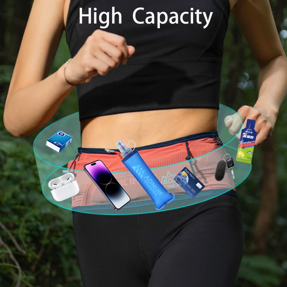 AONIJIE - Riñonera para correr, riñoneras con gran capacidad de almacenamiento para correr, maratón de campo y entrenamiento de fitness, transpirable y estable cinturón ultraligero, Rosado, Mediano,