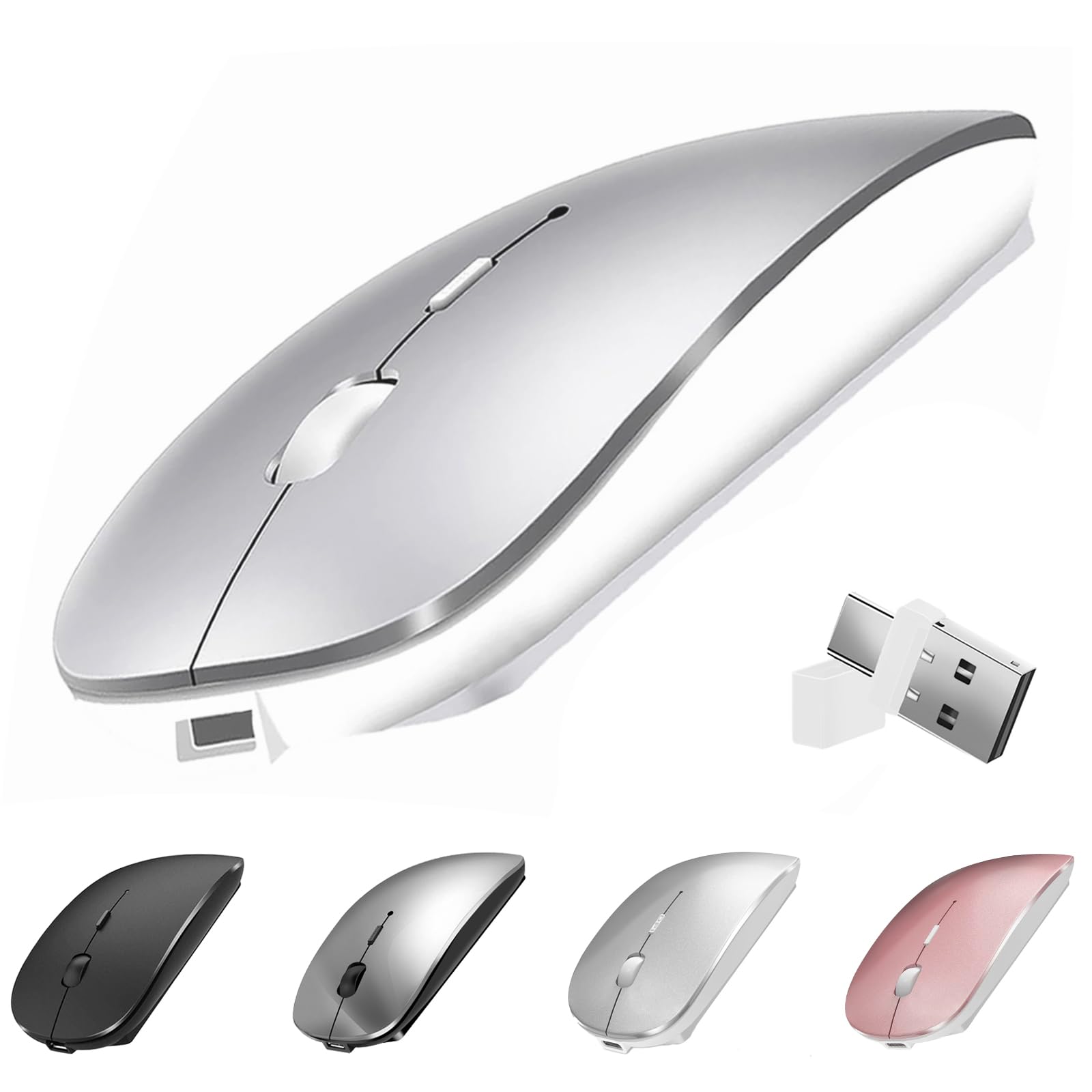 Ratón Inalámbrico Bluetooth Recargable Para MacBook Pro, Ratón Inalámbrico Bluetooth Para Ordenador Y Portátil, Blanco