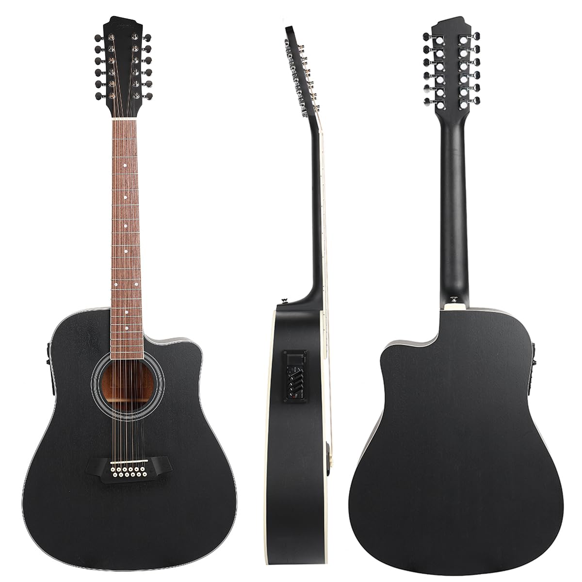 Jidyous Docerola Aguanta cuerdas pares 4/4 Guitarra Electroacústica 12 cuerdas con bridge doctor, con Funda Acolchada, afinadores, Correas,cuerdas, paletas, capó, cable para guitarra, alma