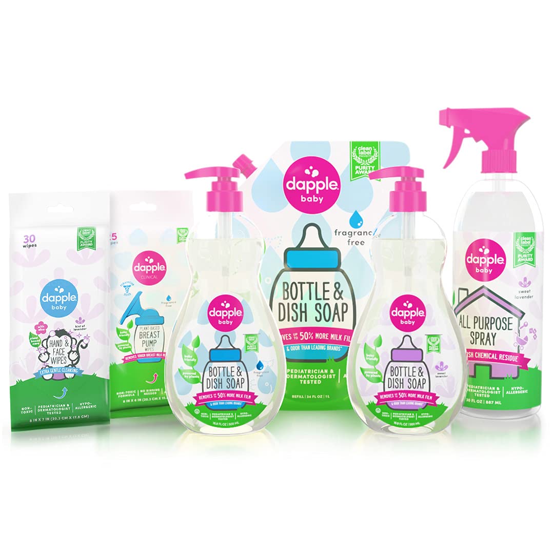 Dapple Baby, 25 unidades (paquete de 3), sin fragancia, a base de plantas e hipoalergénicas, elimina los residuos de leche, no deja sabor, práctica bolsa para toallitas
