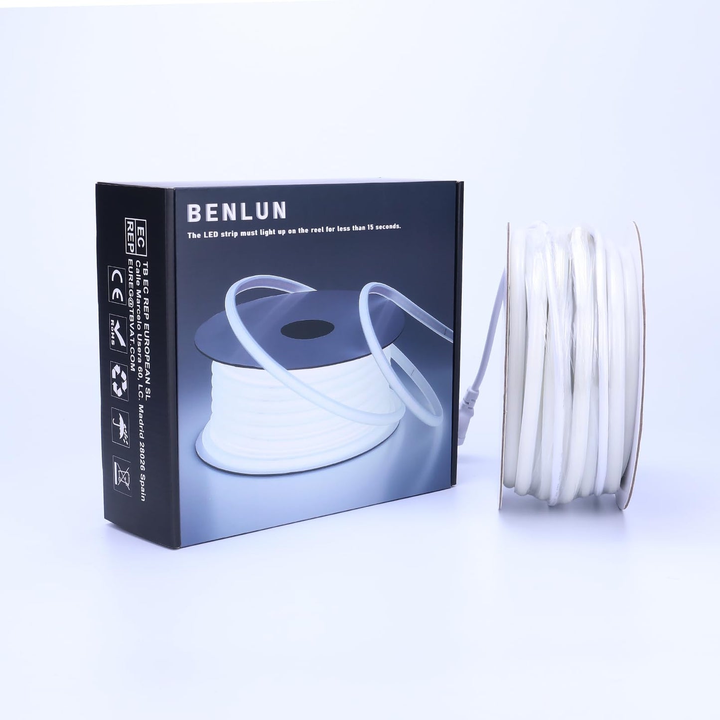 BENLUN Tira LED COB 110V 20 Metros, Azul Luces de LED Exterior Impermeable, 10W/M CRI 90+ Flexible Luz LED sin Transformador para Habitacion Techo, Decoración, Patio