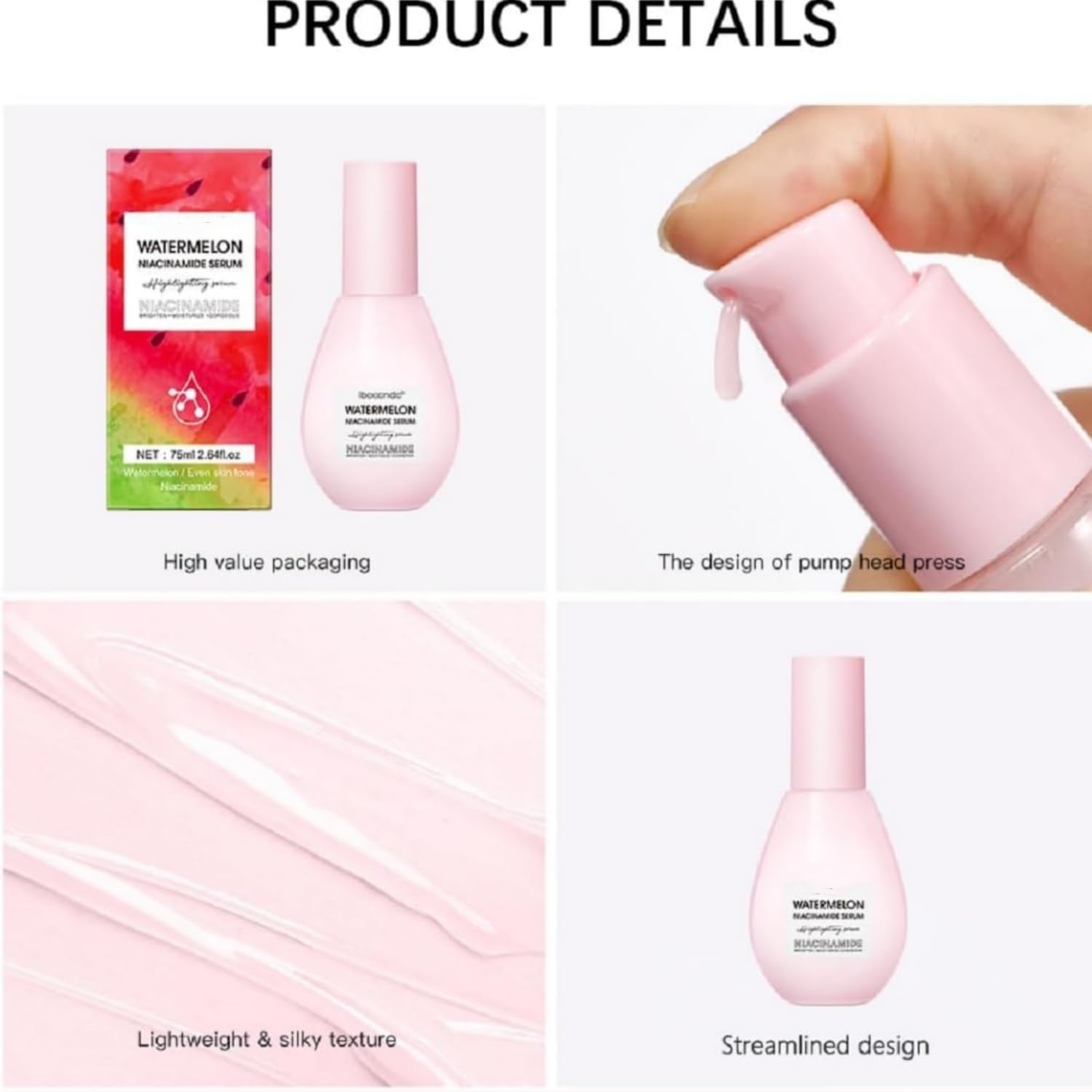 Watermelon Glow Dew Drops Suero de niacinamida, suero facial ligero y humectante con ácido hialurónico, suero facial hidratante con ácido hialurónico glicerina vitamina E