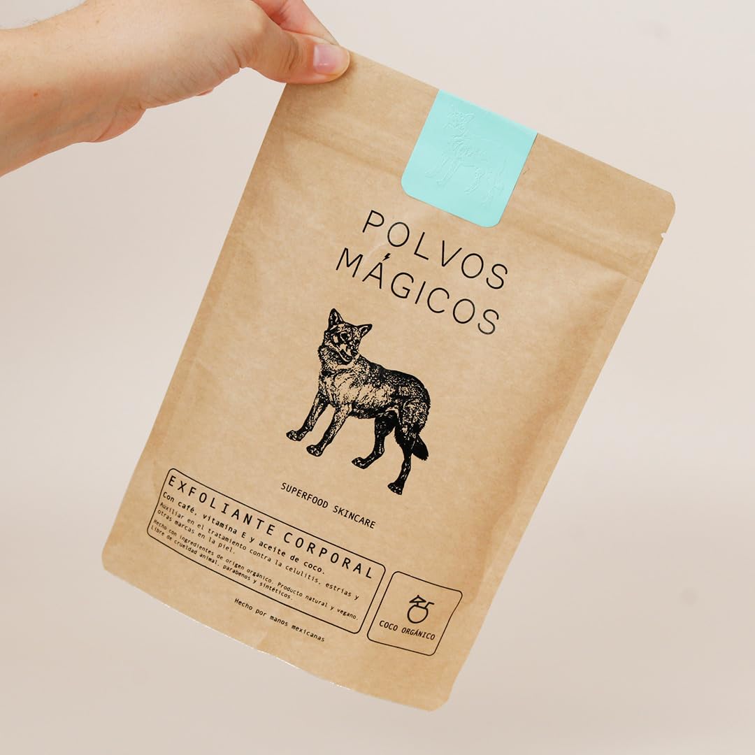Exfoliante Corporal Polvos Mágicos Café Orgánico Aceite de Coco Anticelulitis y Estrías Bronceado Perfecto