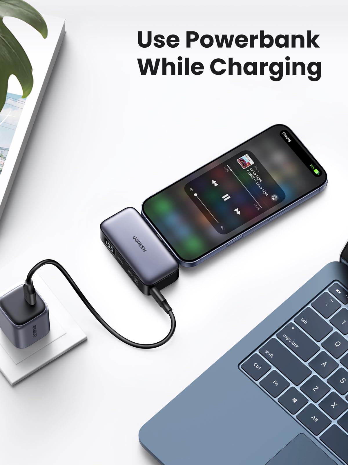 UGREEN 5000mAh Power Bank Integrado en USB C Puerto, Cargador Portátil Batería 22.5W Carga Rápida con Soporte, Pantalla LED Compatible con iPhone 16 15 iPad Pro Galaxy Pixel