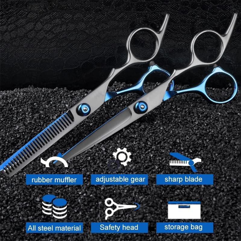 Tijeras de Peluquería, Tijeras para Cortar Cabello Profesional con Peine de Afeitar, Set Tijeras de Pelo Acero Inoxidable con Capa de Barbero y Clips, Tijeras Entresacar Peluquería para Hombres y Mujeres, Herramientas de Peluquero para Hogar y Salón