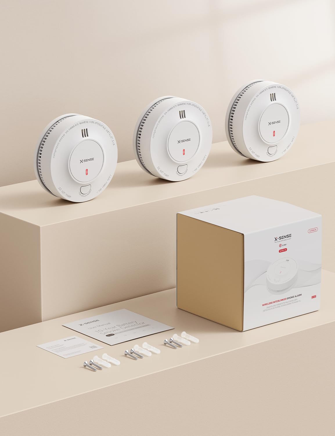 Detector de Humo X-Sense Blanco con Batería de 10 Años, Paquete de 3