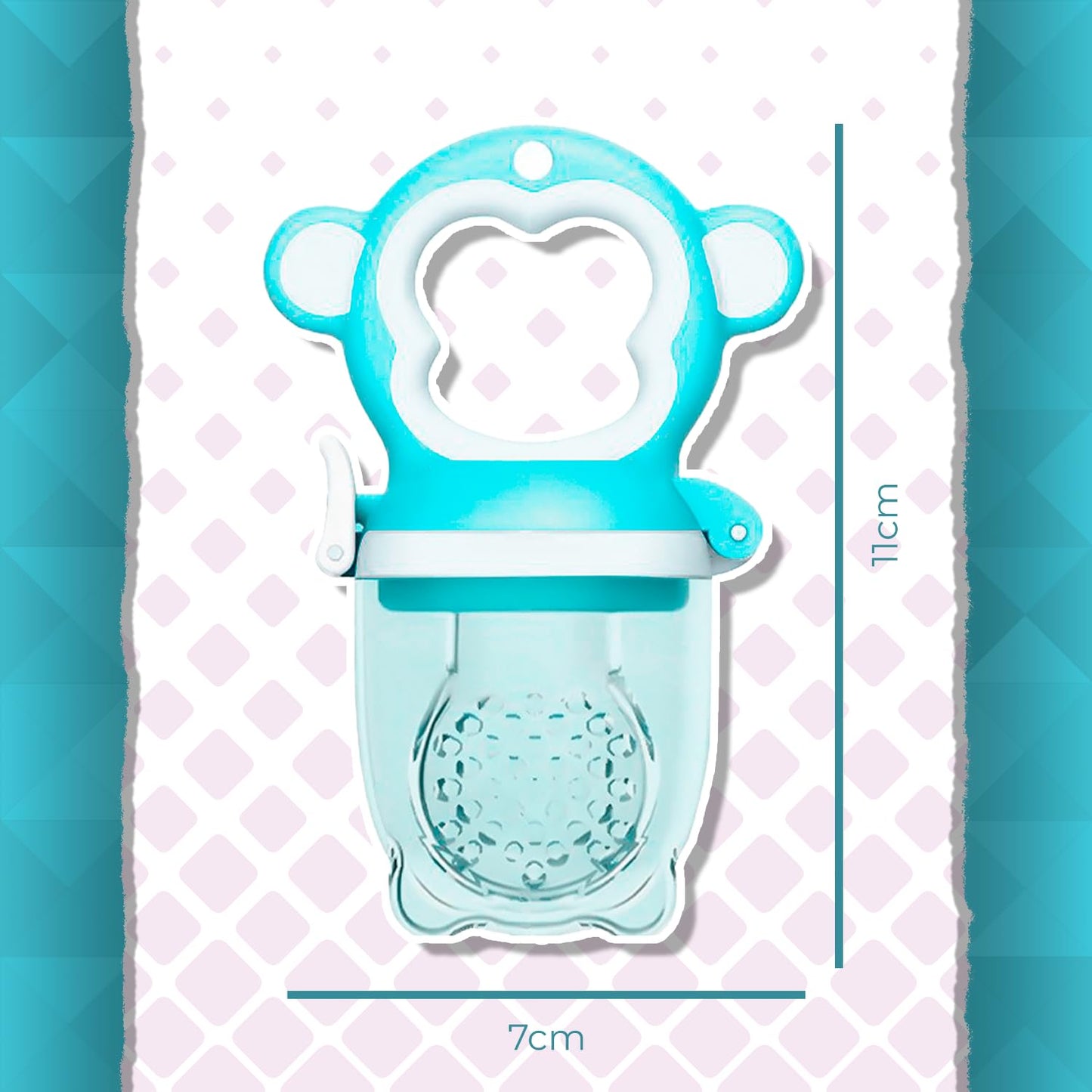 Chupón alimentador para frutas y papillas con seguro y tapa, 4 meses, dibujos animados (monkey azul)