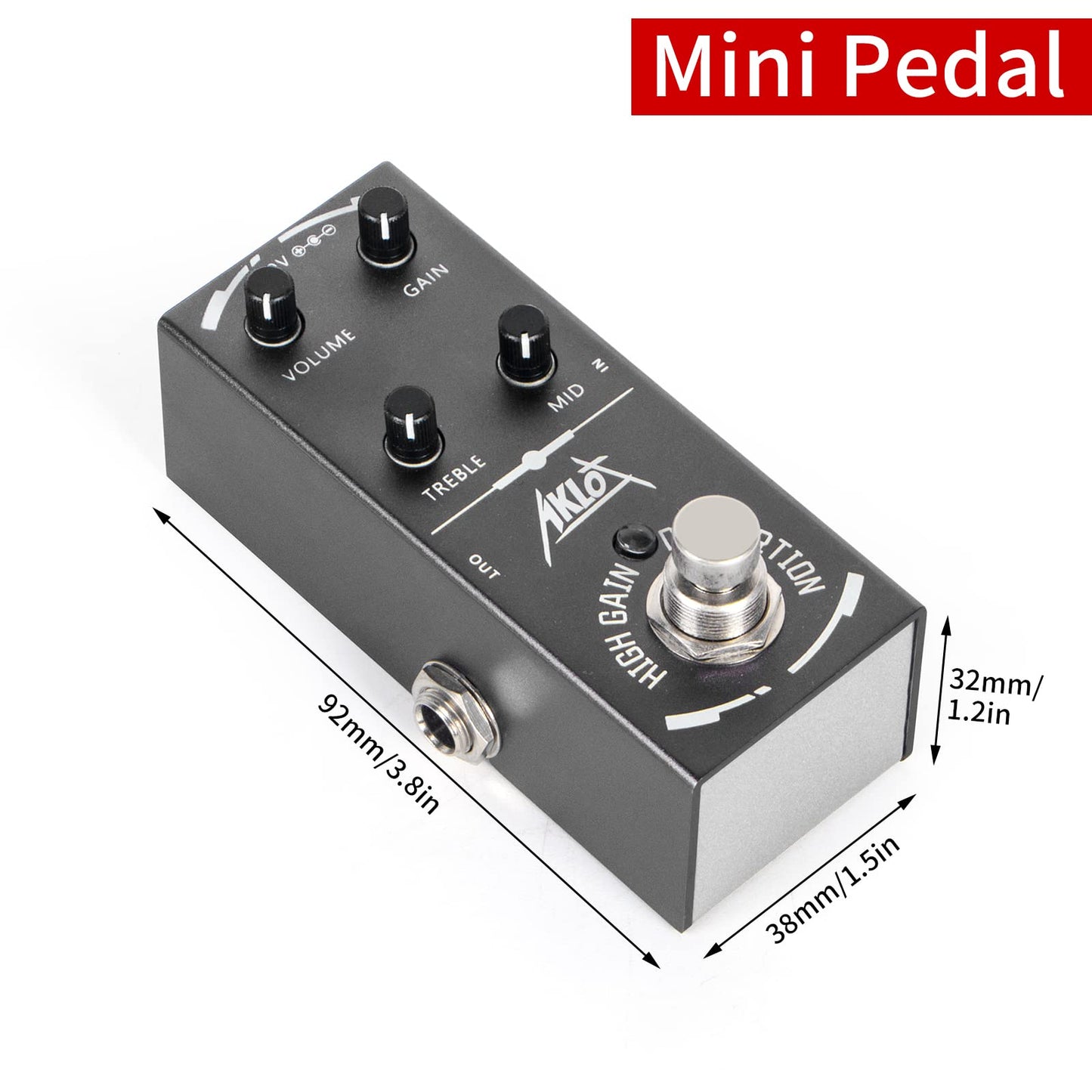 AKLOT Pedal de guitarra de distorsión de alta ganancia, mini pedales de efectos eléctricos tipo único DC 9V True Bypass