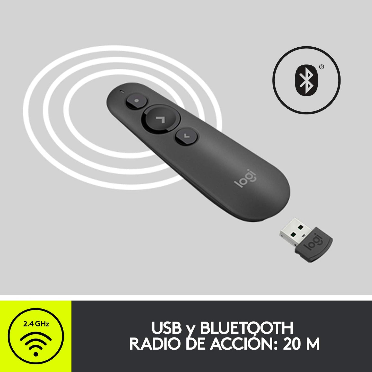 Logitech R500 Presentación láser remoto inalámbrico Presentador, W126636324 (Presentador inalámbrico remoto Bluetooth/RF Graphite Logitech R500 Laser Presentation Remote, Bluetooth/RF)