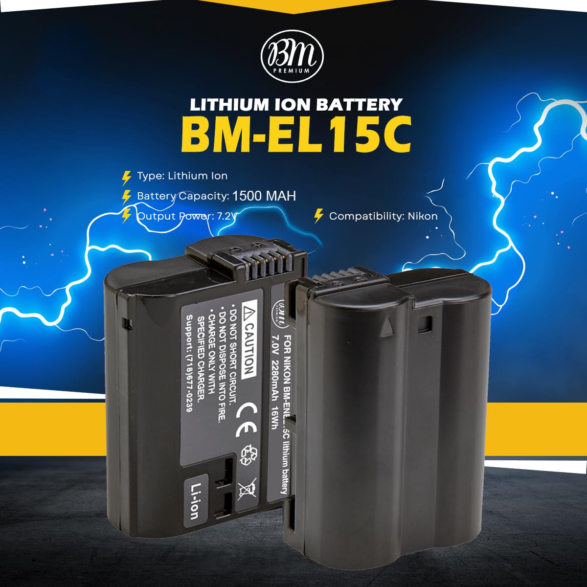 BM Premium - Paquete de 2 baterías EN-EL15C de alta capacidad para Nikon Zf, Z5, Z6, Z6 II, Z7, Z8, Z7II, D780, D850, D7500, 1 V1, D500, D600, D610, D750, D800, D810, D81010000000 A, D7000 A, 0,