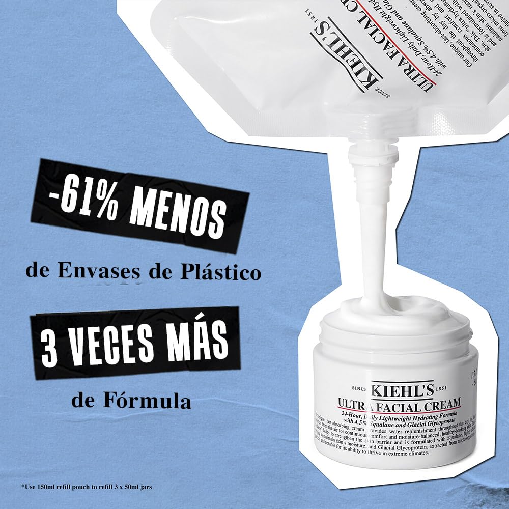 Kiehl's Ultra Facial Face Cream, hidratante facial ligero no graso que deja la piel 2.3 veces más hidratada al instante, fortalece la barrera de la piel, Sin Alcohol, Con 4.5% de Escualano, 28 ml