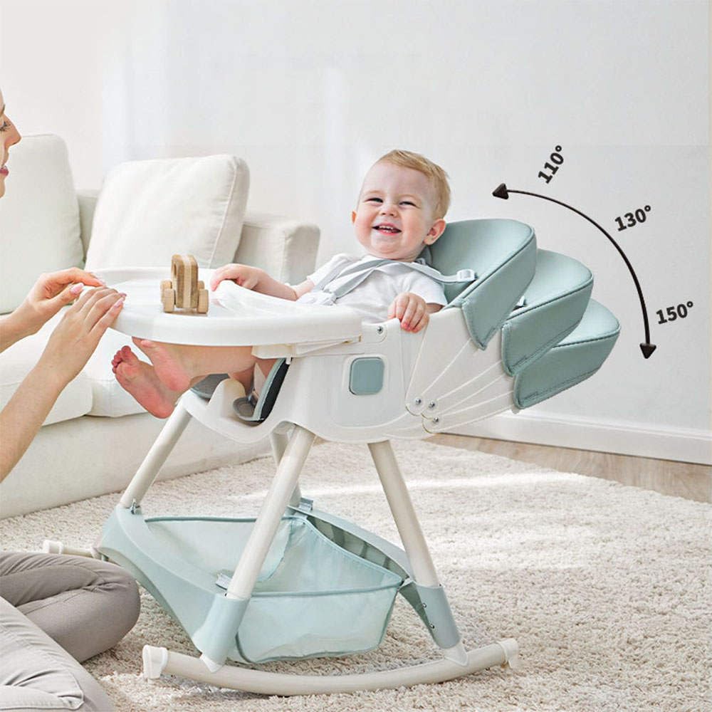Silla alta para bebe, silla periquera para comer silla para bebe 6 en 1 con babero vaso entrenador y plato de comida, facil de armar, plegable multifuncion (Verde)