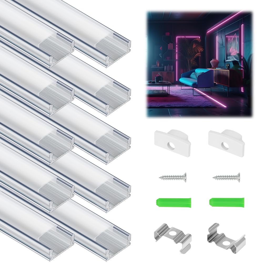Phayfity Paquete de 20 Unidades de Difusor de Canal LED de 1 M en Forma de U con Cubierta Lechosa, Canaleta para Tira Luz LED,Perfil de Aluminio para Tira de Luz LED