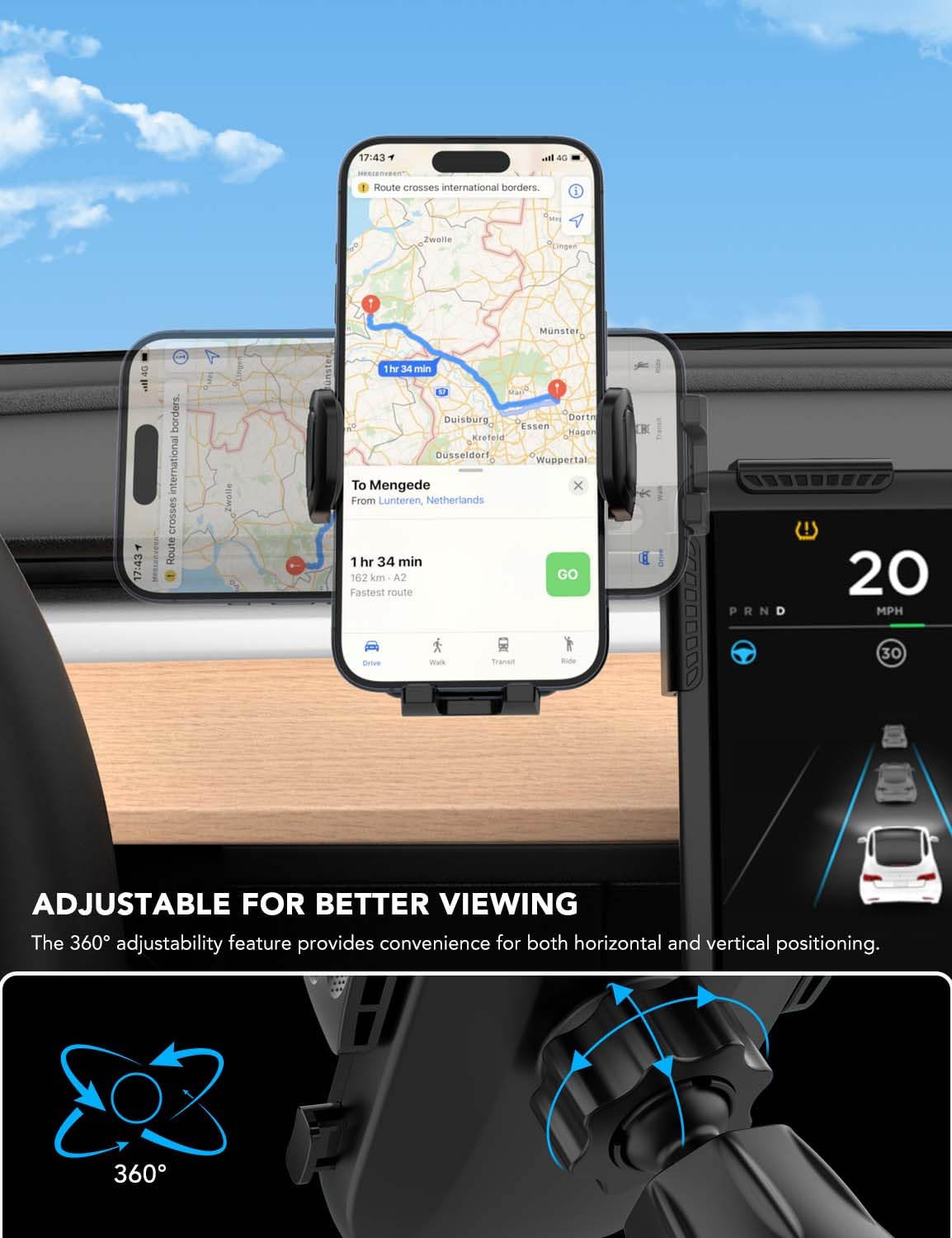 ANUEVE Soporte para Celular Automovil, Compatible con Tesla Model Y/3, Pantallas de Coche, Soporte Celular para Monitor, Porta Celular Auto con Montaje Fuerte y Ajustable para iPhone, Galaxy, Xiaomi