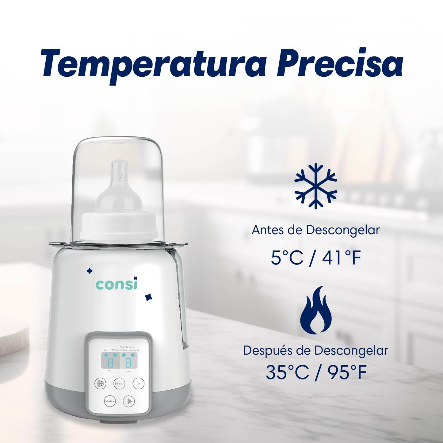 Consi Esterilizador de Biberones y Calentador Rápido de Leche con Temporizador, Panel Táctil, Protección Contra Ebullición en Seco y Ajuste de Temperatura Precisa | CM01